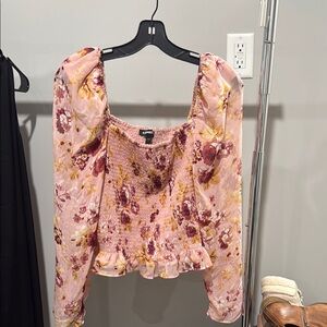 Express | Floral Pink Smocked Top, L
